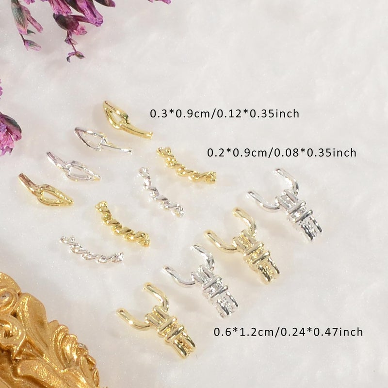 WEILUSI 60pcs Gold Silver Nail Charms, 3D Punk Chain Knot Fastener, Vintage Braided Nail Jewels Accessories for Manicure Craft DIY - Image 5
